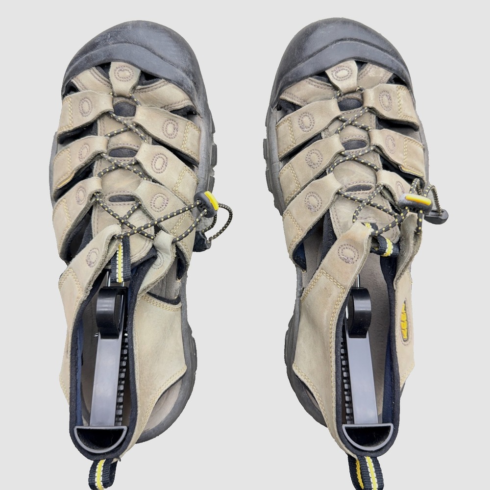 Keen Mens 12 Lace Up Stone Beige Leather Hiking Water Shoe Sandals Traction Sole - Picture 2 of 11